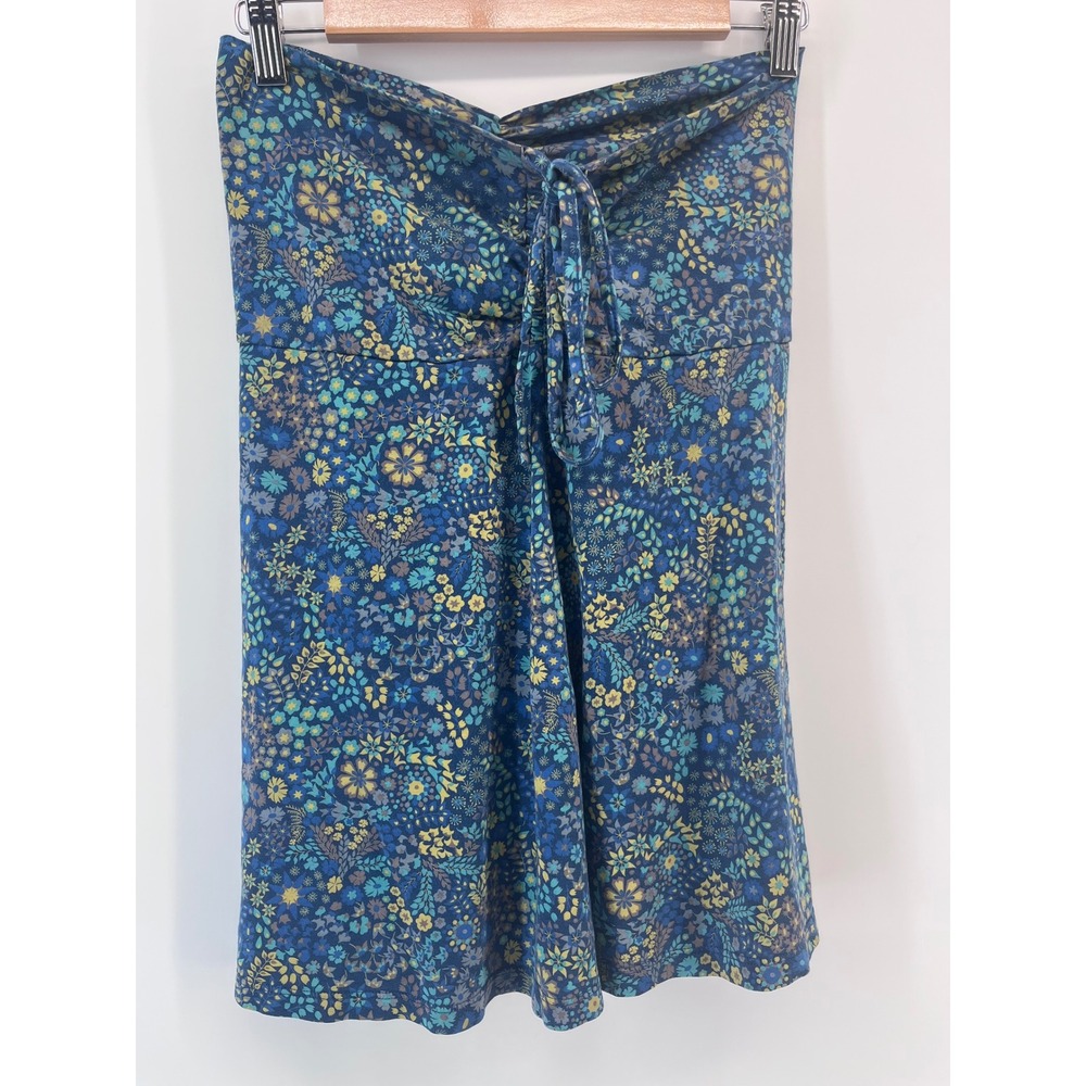 Patagonia Women Blue Floral Tencel Ruched Tie Front Skirt Small Y2K Whimsy